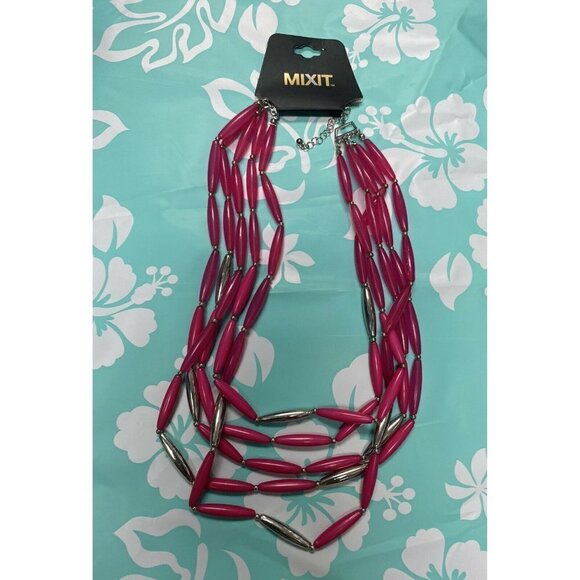 NWT MixIt Color Pink Beaded Multi Strand Necklace Boho Statement Colorful - Picture 1 of 4